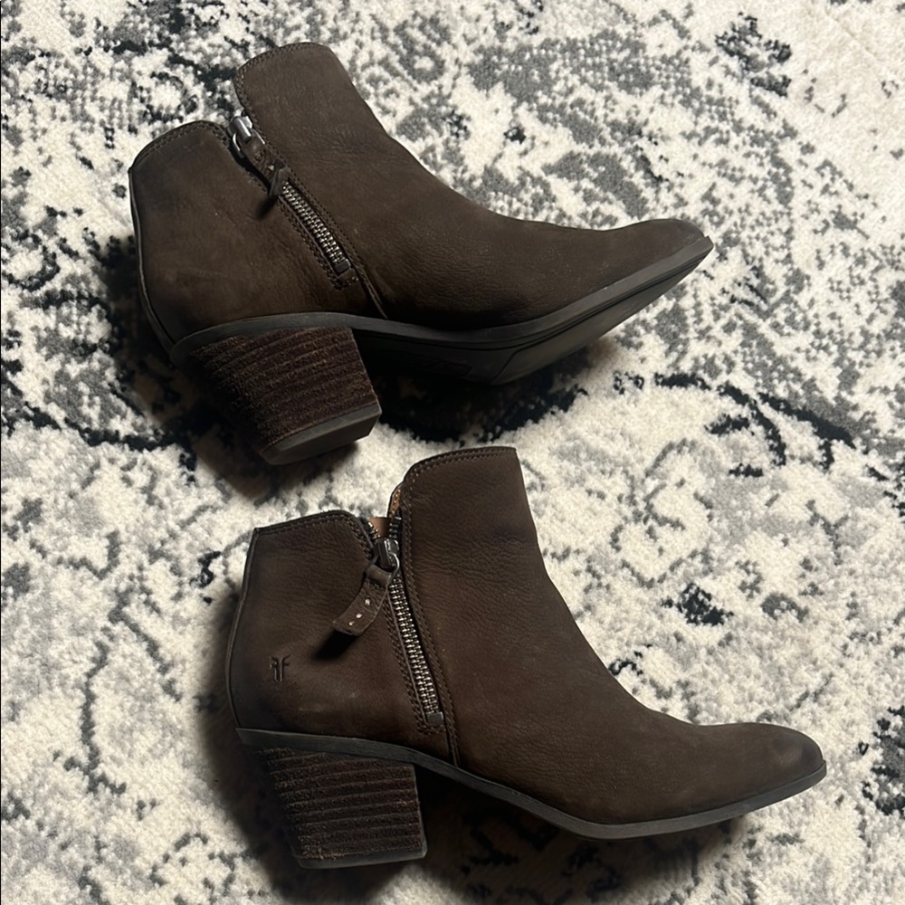Frye Brown Ankle Boots with Western Influence